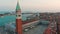 Aerial drone video of famous Saint Mark's square or Piazza San Marco in Venice