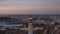 Aerial drone video of Vila Real de Santo Antonio city, lighthouse farol and stadium in Portugal, at sunset
