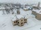 Aerial drone view of abandoned ruined former Venevitinov`s mansion in Gorozhanka, Voronezh Region in winter