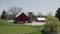 Aerial drone view of american countryside landscape. Farm, red barn, Rural scenery,