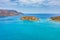 Aerial drone view of the ancient island of Spinalonga on the Greek island of Crete