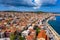 Aerial drone view of Argostoli (Argostolion), famous city and capital of Cefalonia (Kefalonia) island, Ionian islands, Greece.