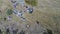 Aerial drone view of ATV quads on a dirt trail in forests. Off-road group team club enthusiasts having fun while driving