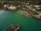 Aerial drone view Basalt columns Amazing industrial landscape