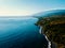 Aerial drone view of the beach and hill view in North Bali, Indonesia