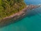 Aerial drone view of beautiful beach with turquoise sea water and palm trees of Gulf of Thailand. Kood island, Thailand.