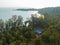 Aerial drone view of beautiful beach with turquoise sea water and palm trees of Gulf of Thailand. Kood island, Thailand.