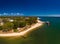 Aerial drone view of Bongaree Jetty on Bribie Island, Sunshine Coast, Australia