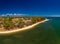 Aerial drone view of Bongaree Jetty on Bribie Island, Sunshine Coast, Australia