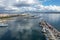 Aerial drone view of Bostanli ferry port in Karsiyaka