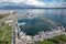 Aerial drone view of Bostanli fisherman shelter in Karsiyaka