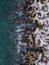 Aerial drone view of a breakwater. breakwater in the sea, a collection of concrete breakers