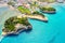 Aerial drone view of canal D`amour in Sidari Corfu island, Greece