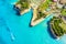 Aerial drone view of canal D`amour in Sidari Corfu island, Greece