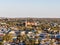 Aerial drone view of the Cathedral of the Sacred Heart of Jesus, a catholic church in Broken Hill, New South Wales, Australia