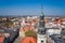 Aerial drone view on church tower in Zielona Gora
