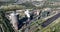 Aerial drone view on a cokes factory, industrial metallurgy machinery, metal industrial, coking plant, chimney and