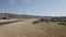 Aerial Drone View of Colorado river close to Parker Dam on a bright sunny day showing Arizona and California