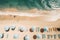 Aerial drone view on dreamy sea beach with golden sand and sun umbrellas