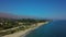 Aerial drone view drone is flying over beach upward waves