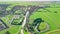 Aerial drone view of Edam town cityscape from above, typical Dutch city skyline with canals and marina, Holland, Netherlands