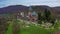 Aerial drone view fairy tale neogothic castle Drachenburg North Rhine Westphalia, Germany near Bonn in cloudy spring day