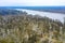 Aerial drone view flooded forest near Neuburg, Rhineland Palatinate