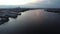 Aerial Drone View Flying Over Delaware River towards City of Philadelphia at Dusk