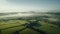 Aerial drone view of green agriculture field