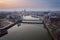 Aerial drone view on Grunwald Bridge over Odre River in Wroclaw