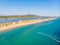 Aerial drone view of Halikounas Beach and Lake Korission, Corfu island, Ionian Sea, Greece