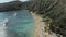 Aerial drone view of Hanauma Bay nature preserve on Oahu, Hawaii