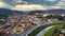 Aerial drone view of the Historic Centre of Sighisoara, Romania