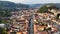 Aerial drone view of the Historic Centre of Sighisoara, Romania