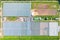 Aerial drone view of huge areas greenhouse for growing vegetables. Farming, agriculture industry. Flying over large industrial