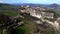 Aerial drone view of impressive San Leo medieval castle and village, Italy Emilia Romagna