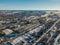 Aerial drone view of industrial area of refractory plant. Fuming pipes of factory