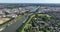 Aerial drone view on the industrial commercial port of Nijmegen.