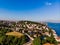 Aerial Drone View of Istanbul Bosphorus with Unplanned Urbanization Buildings Near Seaside.