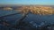 Aerial drone view of the Istanbul, Turkie. Bosphorus Halic bay. Sunny day. Fly over the bridges.