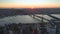 Aerial drone view of the Istanbul, Turkie. Bosphorus Halic bay. Sunset. Fly over the bridges.