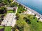 Aerial Drone View of Kadikoy Moda Seaside with Public Exercise Equipment and Basketball Court in Istanbul.