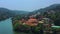 Aerial drone view of Kandy lake and city famous country landmark in Sri Lanka.