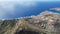 Aerial drone view of Koko Head Crater, it`s railroad trail directly to the peak