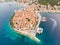 Aerial drone view of Korcula historical old town, Dalmatia, Croatia.