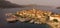 Aerial drone view of Korcula historical old town, Dalmatia, Croatia.