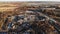 Aerial drone view of landfill site, zoom in. Heap of garbage. Theme of ecology and pollution, conservation of clean environment