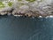 Aerial drone view, landscape in Burren region, county Clare Ireland. Mini cliffs and Atlantic ocean,