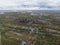 Aerial drone view on Landschaftspark Duisburg north industrial heritage now turned in recreational area, urban oasis