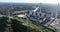 Aerial drone view of a large fossil fuels hard coal power plant in Germany. Generation of energy by burning fossil fuels